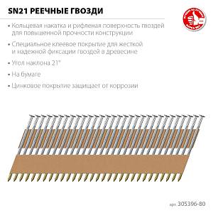 ЗУБР SN21 80 х 3.1 мм, реечные гвозди рифленые оцинкованные, 2000 шт (305396-80)