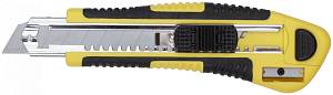 Нож технический 18 мм усиленный прорезиненный, кассета 3 лезвия, автозамена лезвия, Профи FIT