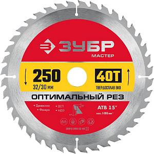 ЗУБР Оптимальный рез, 250 x 32/30 мм, 40Т, пильный диск по дереву (36912-250-32-40)