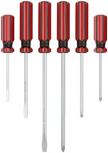 Отвертки CrV сталь, магнитный наконечник, красные пластиковые ручки, на держателе, набор 6 шт. KУРС