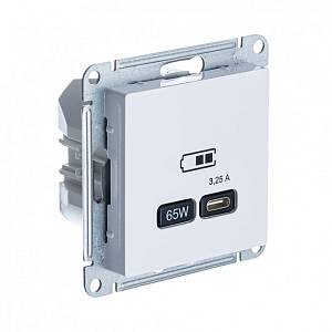 ATN000127 - AtlasDesign USB РОЗЕТКА тип-C 65W высокоск. зарядка QC, PD, мех., БЕЛЫЙ