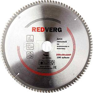 Диск пильный по алюминию и пластику RedVerg твердосплавный 255х30 мм, 100 зубьев(800651) RedVerg (Оснастка к электроинструменту)