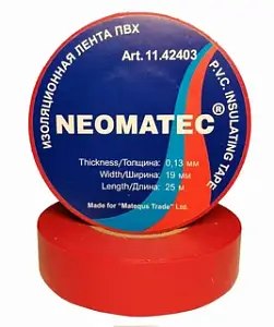 Изоляционная лента ПВХ 0,13x19x25 красная / NEOMATEC