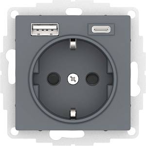 ATN000732 - AtlasDesign РОЗЕТКА 16А с 2 USB A+C, мех., ГРИФЕЛЬ