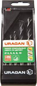 URAGAN 5 шт: 4-5-6-8-10 мм, набор спиральных сверл по дереву (29419-H5)