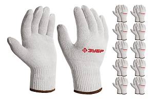 ЗУБР ОПТИМА, L-XL, х/б перчатки без покрытия, 10 класс, 10 пар (11446-XL10)