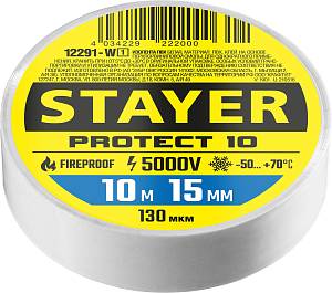 STAYER PROTECT-10, 15 мм х 10 м, 5 000 В, белая, изолента ПВХ, Professional (12292-W) STAYER PROTECT-10, 15 мм х 10 м, 5 000 В, белая, изолента ПВХ, Professional (12292-W)