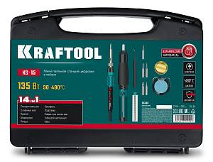 KRAFTOOL KS-15, 14-в-1, 90 - 480°C, 135 Вт, цифровая мини-паяльная станция в кейсе (55346)