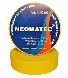 Изоляционная лента ПВХ 0,13x19x25 жёлтая / NEOMATEC