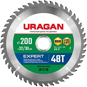 URAGAN Expert, 200 х 32/30 мм, 48Т, пильный диск по дереву (36802-200-32-48)