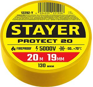 STAYER PROTECT-20, 19 мм х 20 м, 5 000 В, желтая, изолента ПВХ, Professional (12292-Y) STAYER PROTECT-20, 19 мм х 20 м, 5 000 В, желтая, изолента ПВХ, Professional (12292-Y)