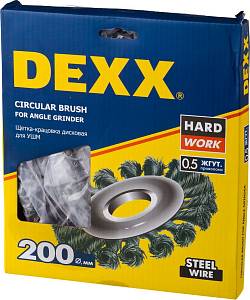 DEXX. Щетка дисковая для УШМ, жгутированная стальная проволока 0,5мм, 200ммх22мм 35100-200
