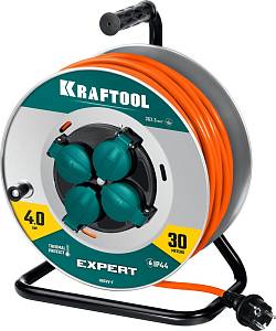 KRAFTOOL ПВС 3х2.5 30м 4000Вт IP44, Силовой удлинитель на стальной катушкеEXPERT (55089-30)